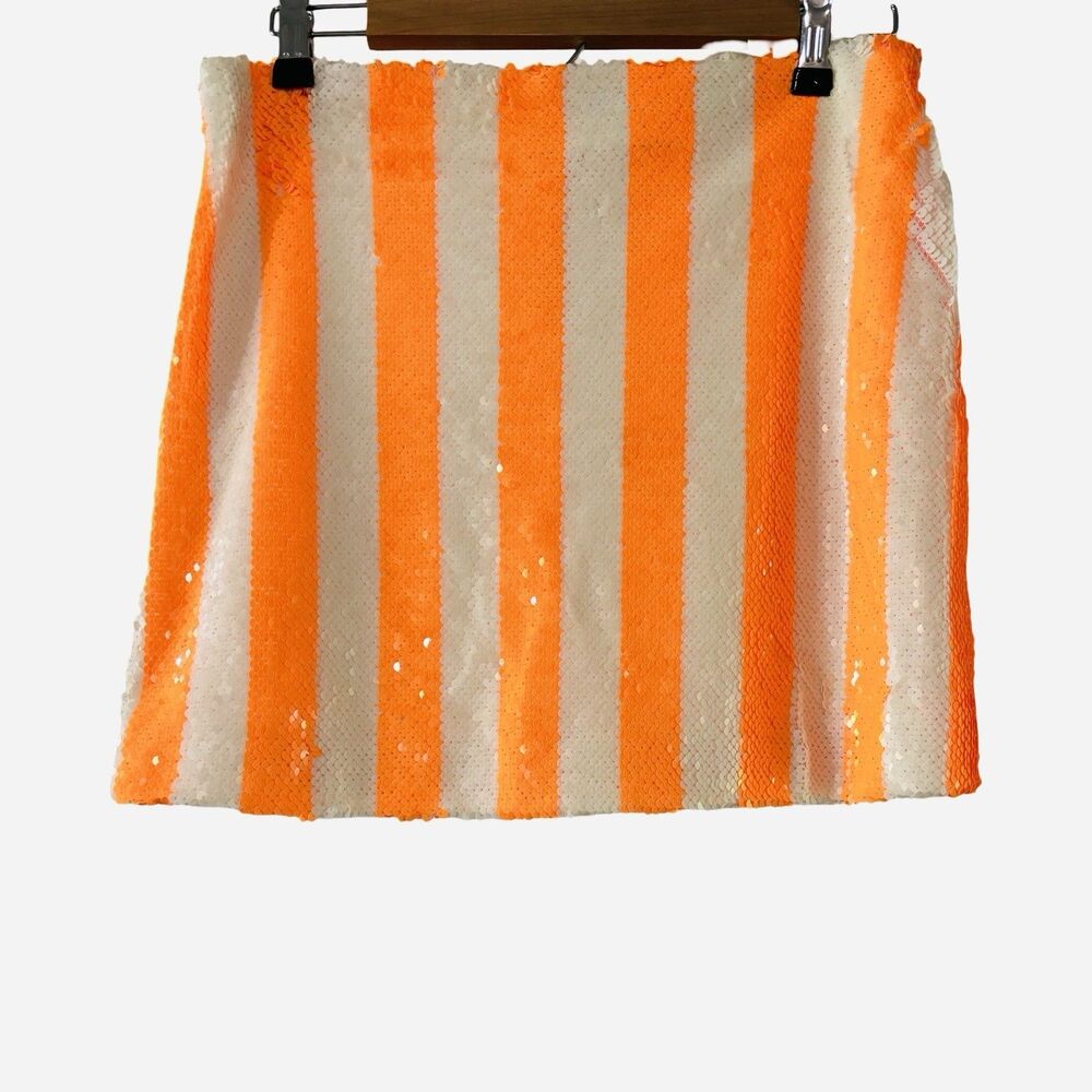 Vicolo Orange White Italian Striped Sequin Mini Skirt Women’s Size Large NWT